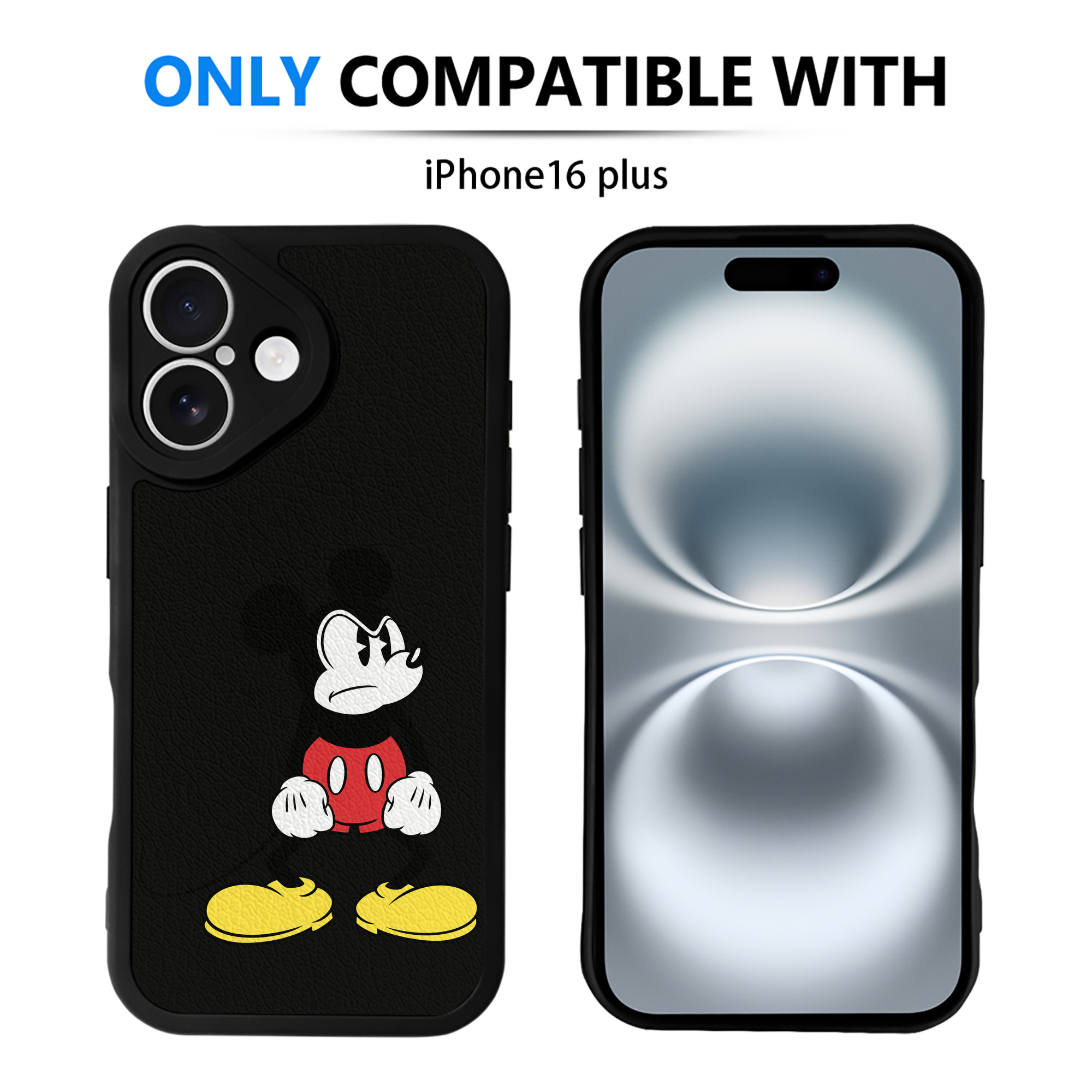 （画像用） ミッキーマウス Mickey Mouse 【iPhone 16シリーズ対応】シリコンスマホケース（レザー調） 材質：シリコン